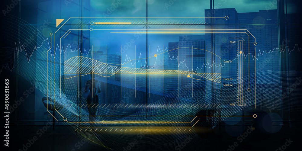 Abstract charts and graphs on a modern skyscraper background. Abstract charts and graphs on a modern skyscraper background.