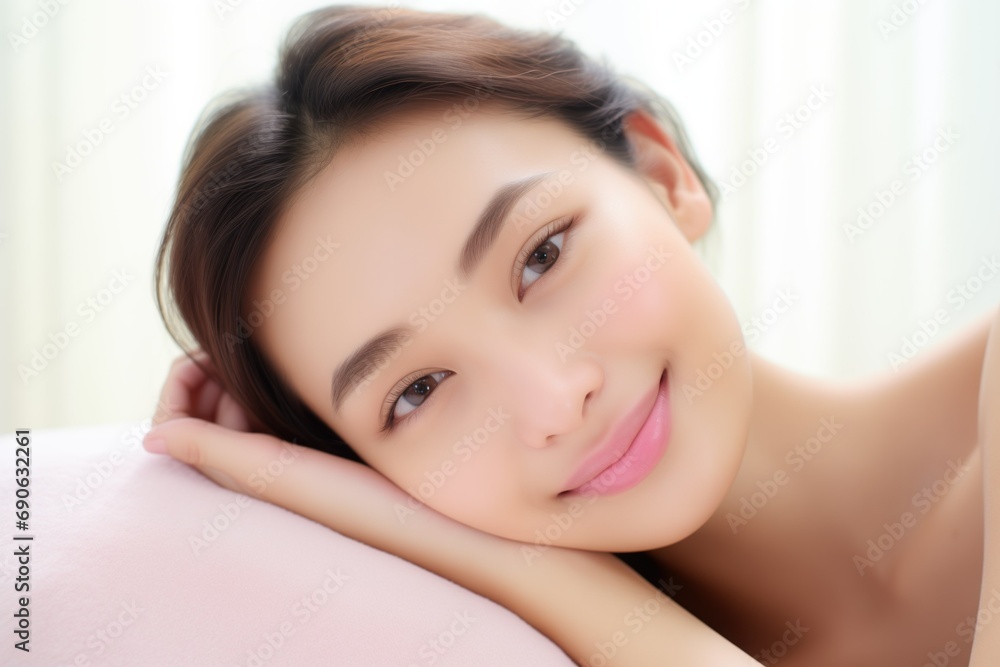 Pretty fictional woman with immaculate skin. Skincare routine. Natural beauty. Generative AI. Pretty fictional woman with immaculate skin. Skincare routine. Natural beauty. Generative AI.