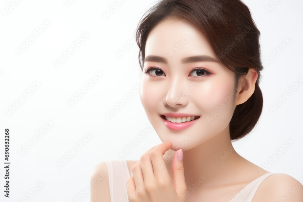 Pretty fictional woman with immaculate skin. Skincare routine. Natural beauty. Generative AI. Pretty fictional woman with immaculate skin. Skincare routine. Natural beauty. Generative AI.