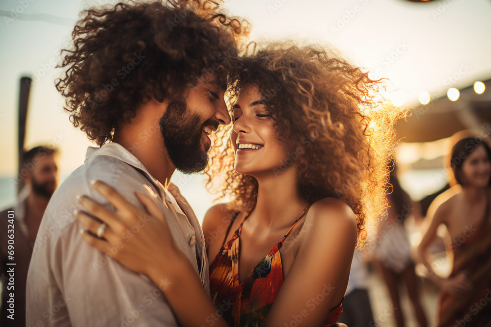 Fototapeta premium Generative AI picture of perfect romantic couple celebrating wedding party