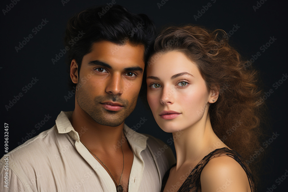 Generative AI portrait of elegant glamour beautiful couple isolated on grey background