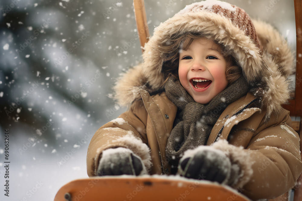 Fototapeta premium Kids having fun outdoors playing in the snow Generative AI