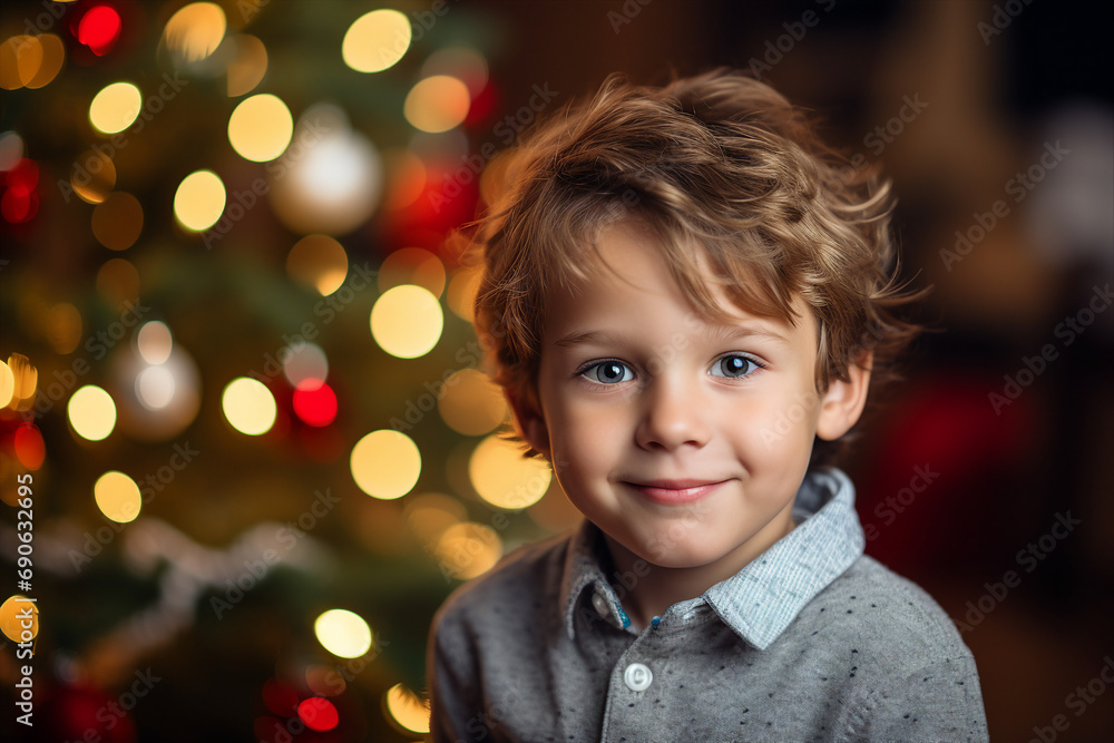 Generative AI happy child decorated christmas tree christmas gifts festive indoor living room magic Generative AI happy child decorated christmas tree christmas gifts festive indoor living room magic