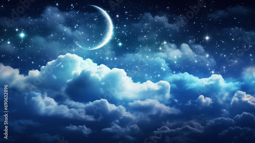 Starry Night Sky with Moon And Clouds