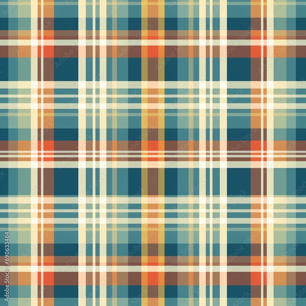 Fototapeta premium Tartan plaid textured pattern. Simple background in blue and orange colors