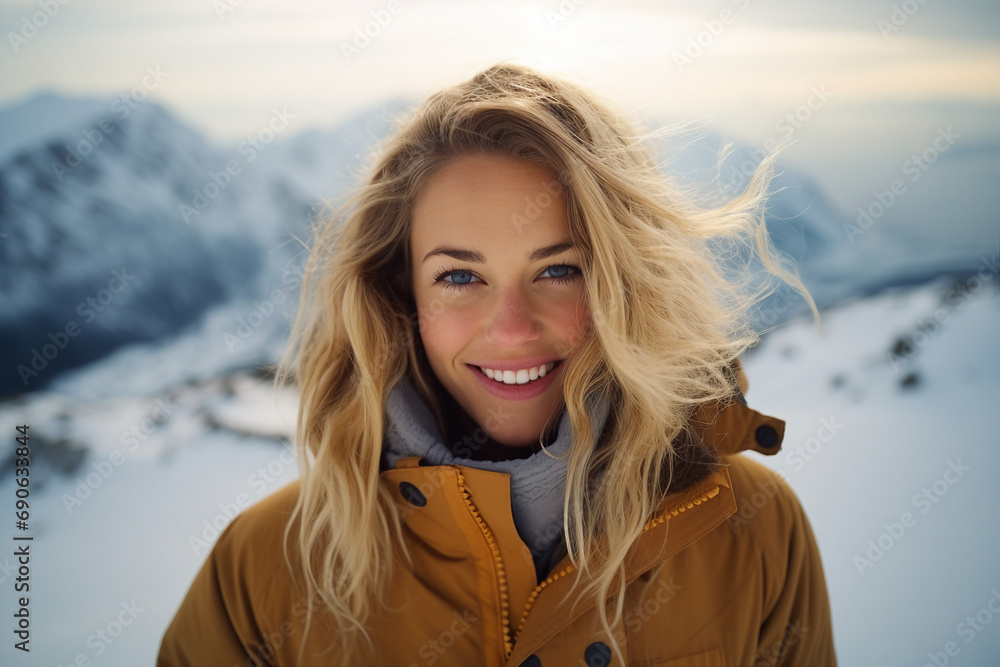 AI generated image of charming woman having fun on weekend activity in ski resort vacation AI generated image of charming woman having fun on weekend activity in ski resort vacation
