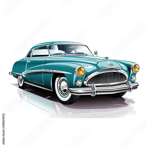 a realistic illustration of an old vintage car in sky blue, Ai Generative