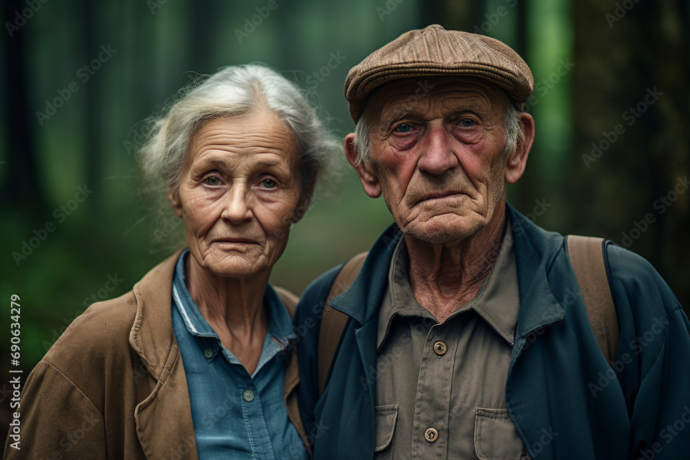 Generative ai photo image of old people walking in green forest together Generative ai photo image of old people walking in green forest together