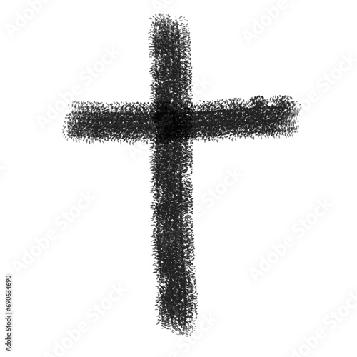 Hand drawn cross symbol of Christians on Ashes Day