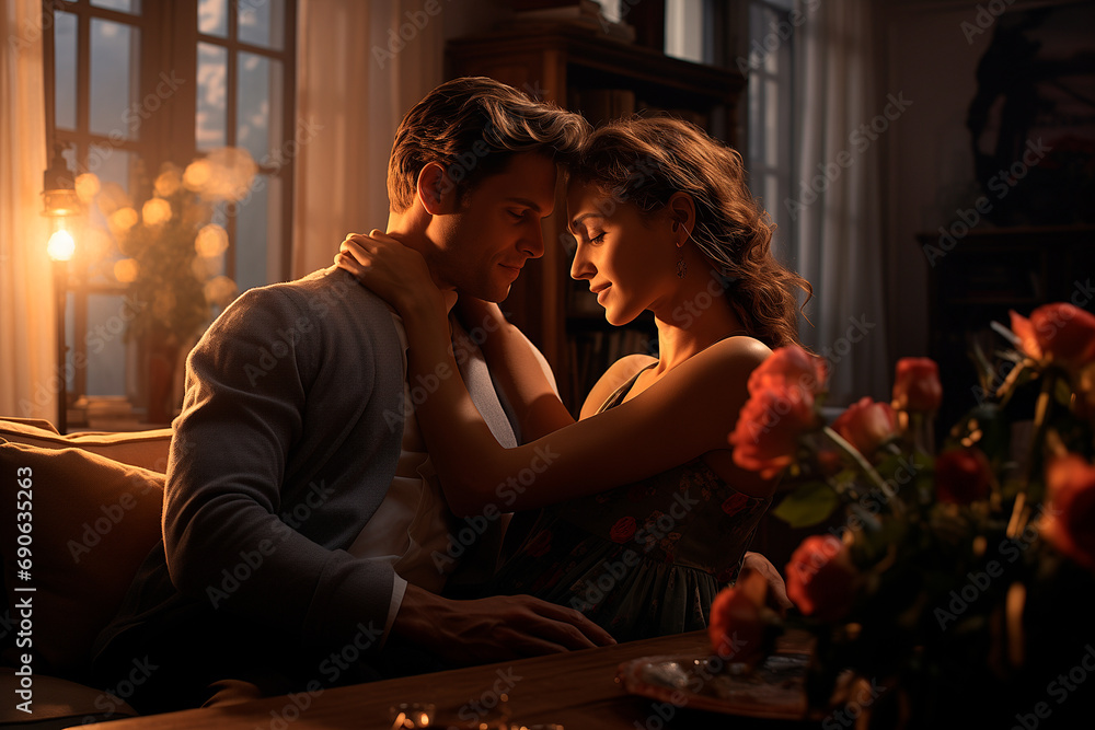 couple kissing at night