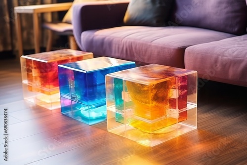 Furniture and interior items made of colored transparent epoxy resin photo