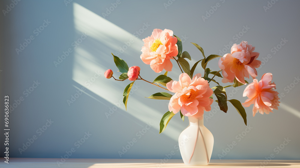 bouquet of peach color peonies s in vase, ai generated bouquet of peach color peonies s in vase, ai generated