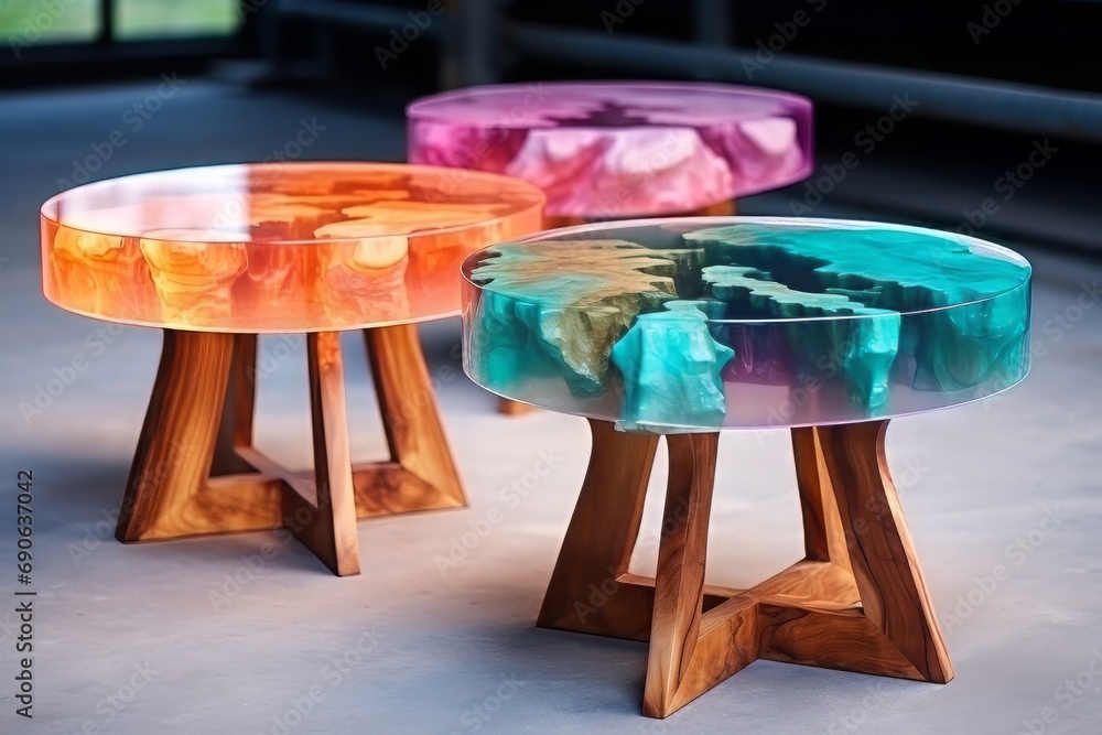 Furniture and interior items made of colored transparent epoxy resin - obrazy, fototapety, plakaty 