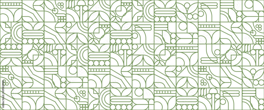 Geometric eco green outline mosaic pattern. Abstract food fruit plant simple shapes, minimal natural agriculture banner. Vector design
