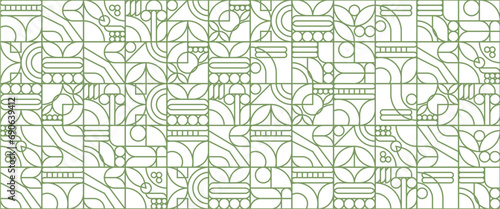 Geometric eco green outline mosaic pattern. Abstract food fruit plant simple shapes, minimal natural agriculture banner. Vector design