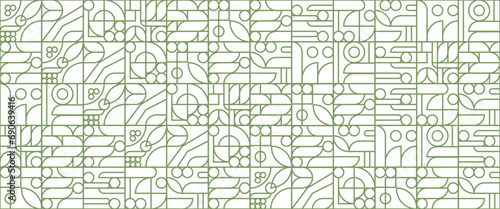 Green and white vector abstract banners with outline nature mosaic geometric design. Fresh organic background. Minimalist environment shape texture, geometry collage.