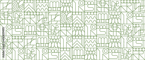 Geometric eco green outline mosaic pattern. Abstract food fruit plant simple shapes, minimal natural agriculture banner. Vector design