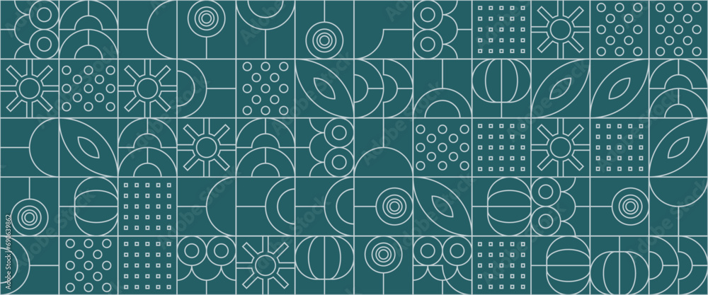 Green and white vector flat mosaic banners with outline nature shapes Green and white vector flat mosaic banners with outline nature shapes