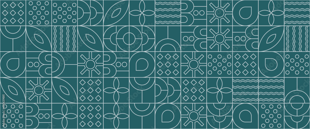 Green and white abstract geometric vector pattern mosaic outline nature shapes banner