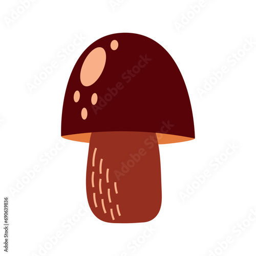 White pinewood edible mushroom. Flat vector illustration isolated on white background