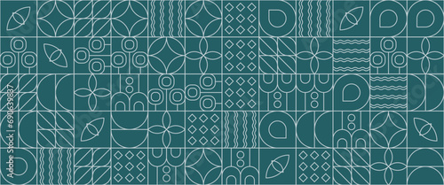 Green and white modern vector abstract geometric banner with nature outline simple shapes graphic pattern