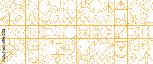 White and yellow geometric minimal pattern mosaic. Simple outline nature shapes, modern bauhaus banner vector design