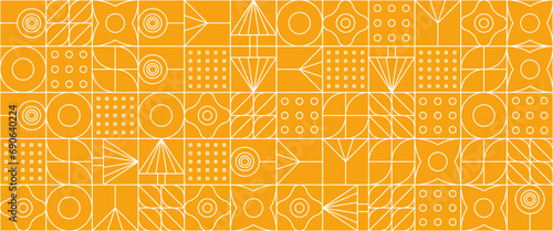 White and yellow vector flat mosaic banners with outline nature shapes