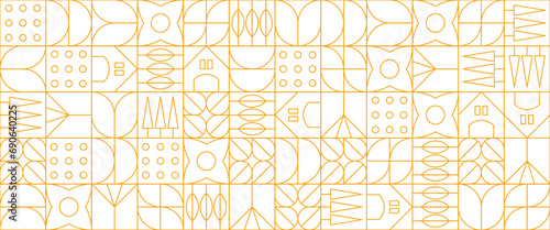 White and yellow geometric minimal pattern mosaic. Simple outline nature shapes, modern bauhaus banner vector design