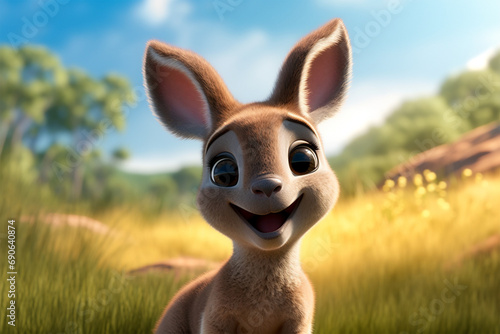 cartoon illustration of a cute kangaroo smiling