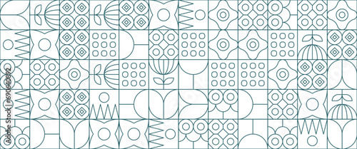 Green and white abstract geometric vector pattern mosaic outline nature shapes banner