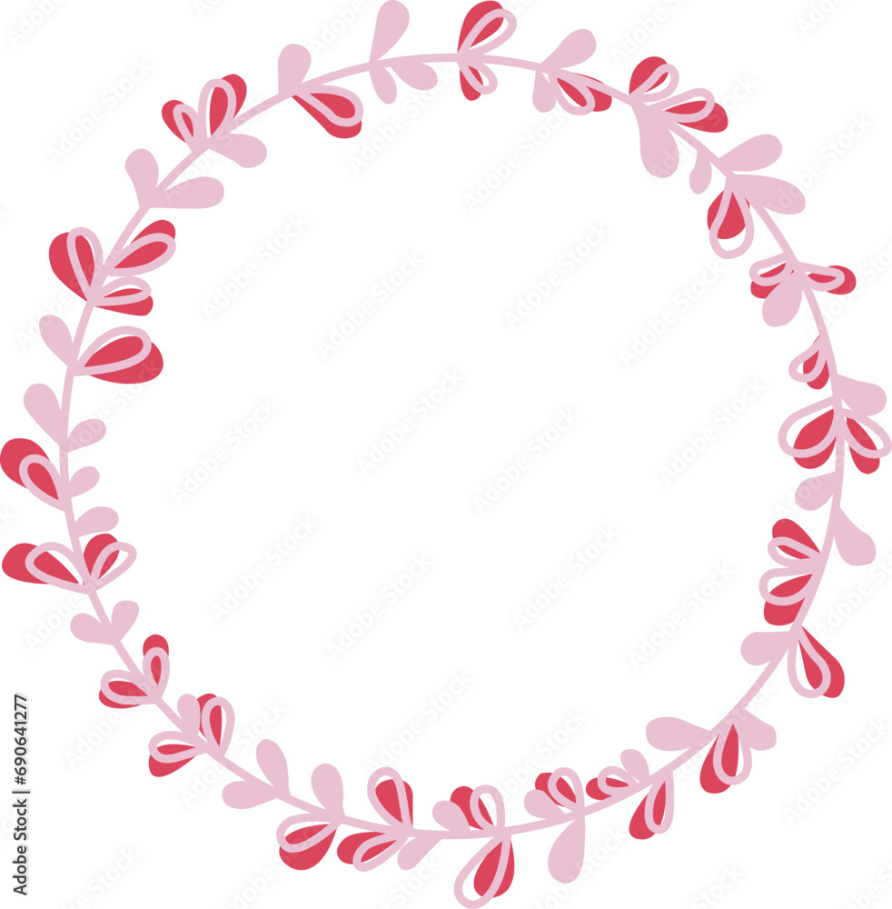 Abstract sweet fern leaves wreath frame illustration for decoration on Valentine day, wedding and spring seasonal concept.