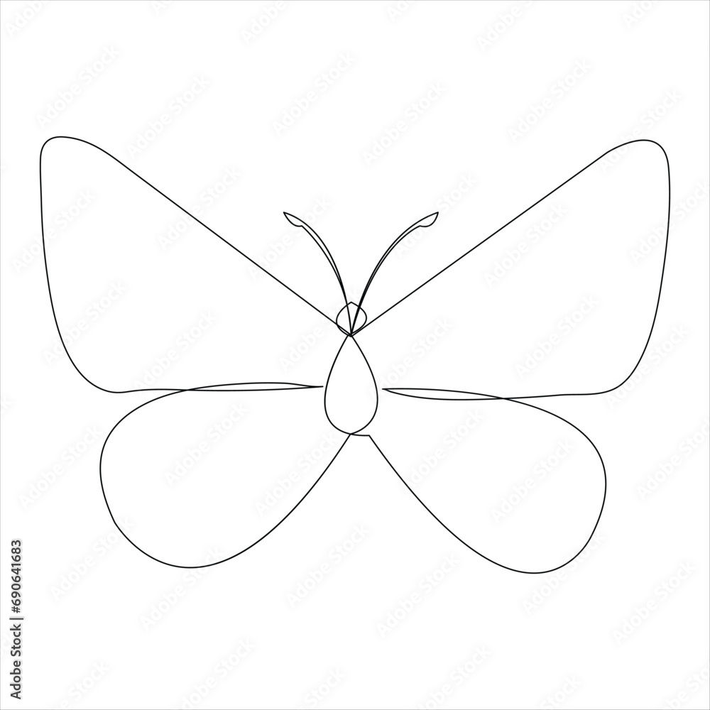 Fototapeta premium Continuous single line hand drawn butterfly design minimalism outline vector illustration