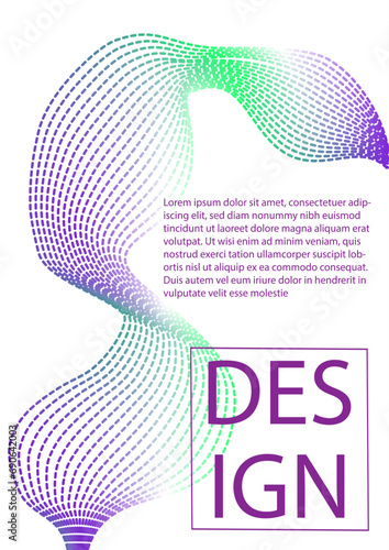 Linear gradient waves poster. Grid and colorful lines. Minimalistic abstract creativity and art. Violet and green shapes. Cartoon flat vector illustration isolated on grey background