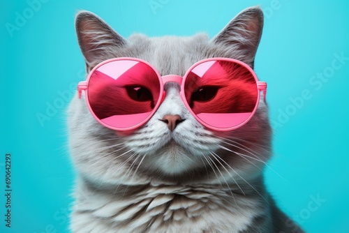 Cool Funny Cat in Oversized Pink Sunglasses