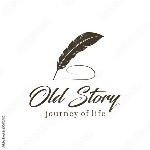 Story Logo, Author logo, Journey of life, book story logo design with quill pen, signature line logo design