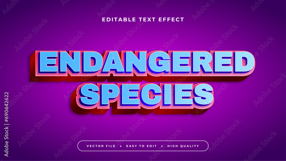 Purple violet pink and blue endangered species 3d editable text effect - font style