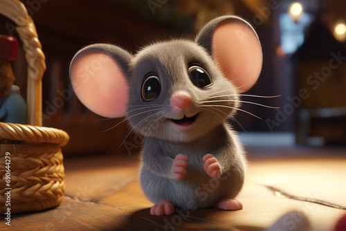 cartoon illustration of a cute mouse smiling photo