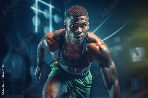 Athlete intense training gym exercise. Active male face muscular. Generate Ai