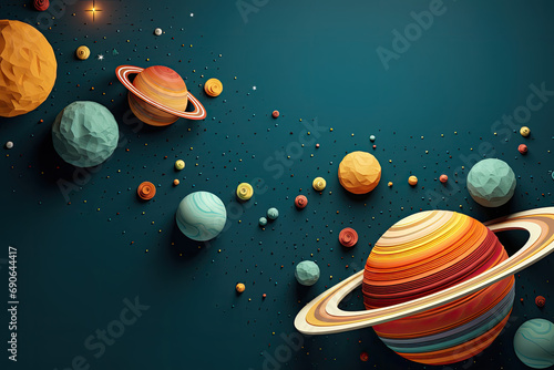 abstract space background with planets and solar system from colored paper