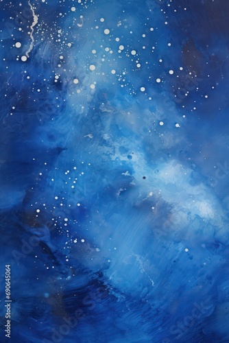 Abstract splatters resembling a cosmic landscape in blue background