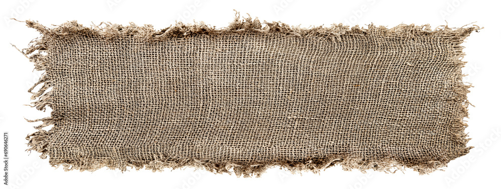 Burlap texture. A piece of torn burlap on a white background. Canvas. Packing material - obrazy, fototapety, plakaty 