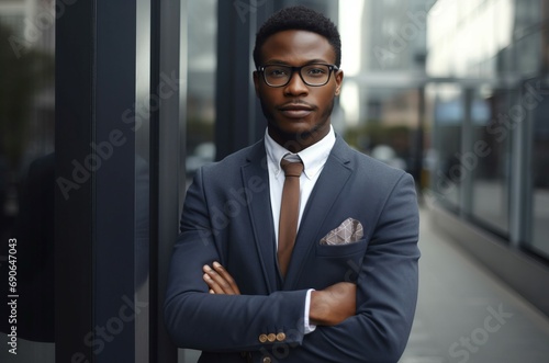 Black american confident entrepreneur business street photo. Mixed hands portrait. Generate Ai