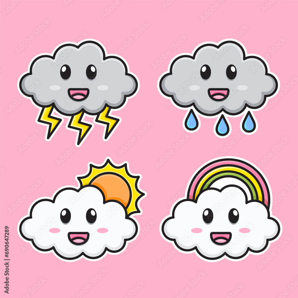 4 sets of cartoon clouds are adorable, and cute. 4 sets of cartoon clouds are adorable, and cute.