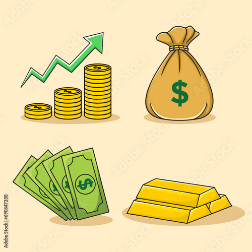 4 sets of business and investment, money and gold vectors.