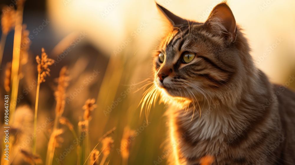 Obraz premium Sunset Feline Grace: A Cat's Graceful Pattern