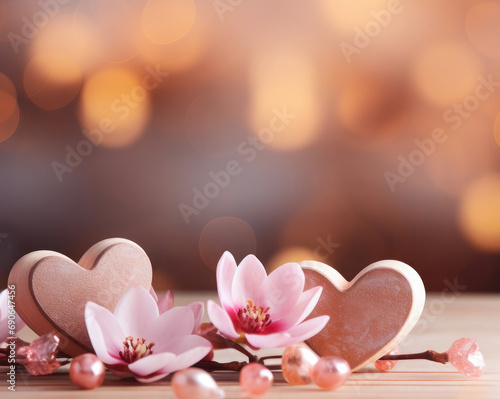 Beautiful background with hearts for Valentine s Day with empty space for text. Festive banner.