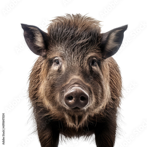 Wild boar face shot isolated on white or transparent background