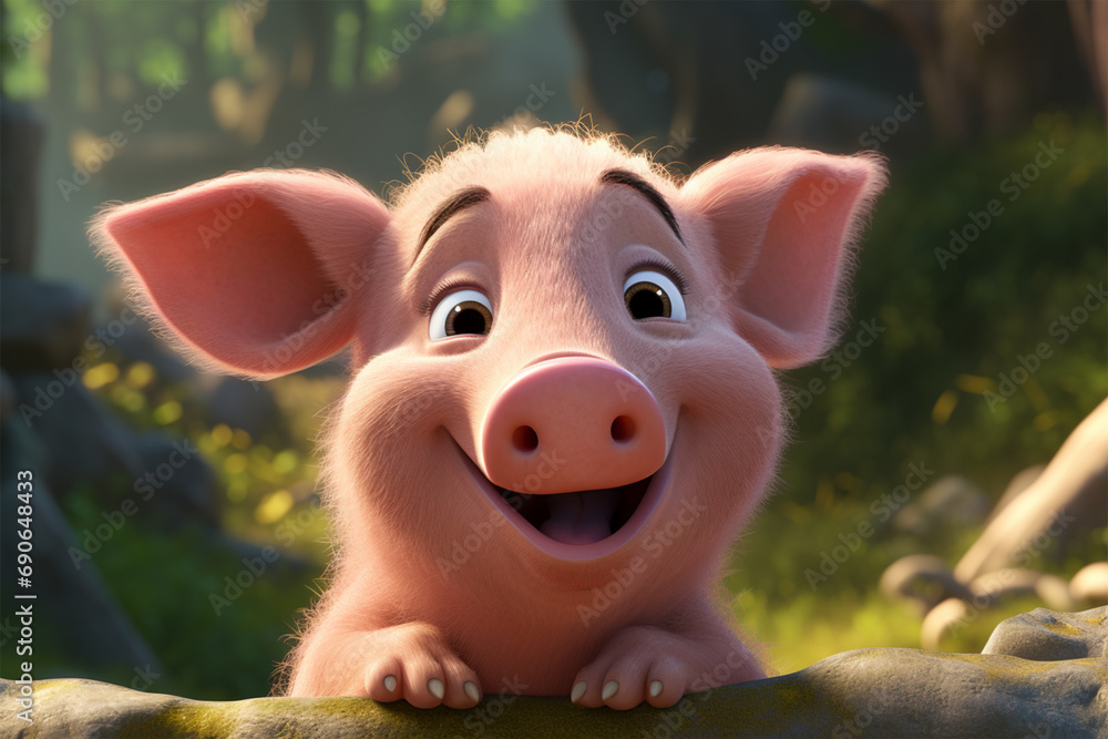 cartoon illustration of a cute pig smiling Stock Illustration | Adobe Stock