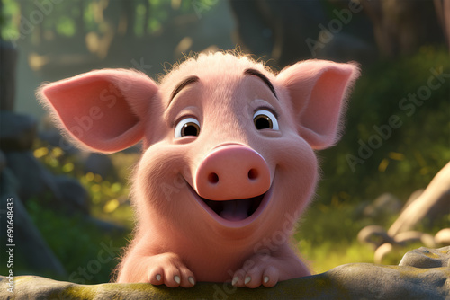 cartoon illustration of a cute pig smiling © Yoshimura