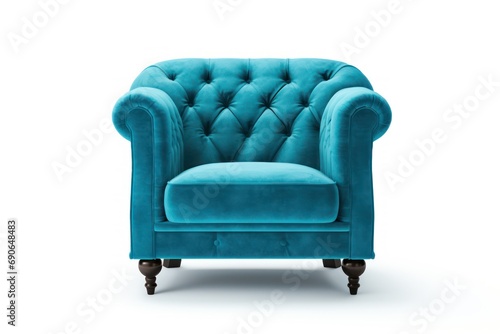 Blue velvet armchair isolated on white background.
